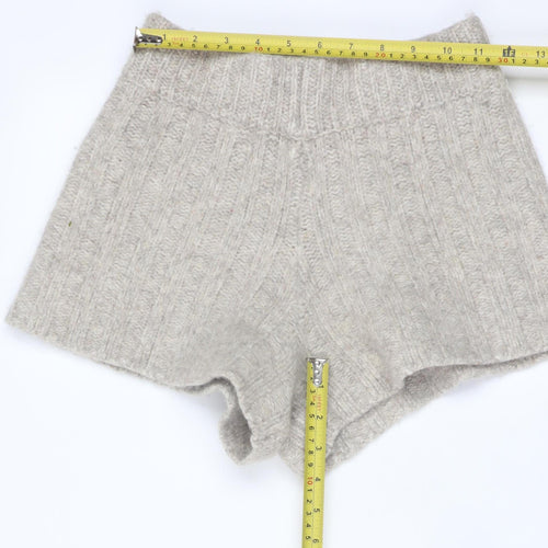 Zara Women Beige Wool Blend Rib Knit High Rise Hot Pants XS