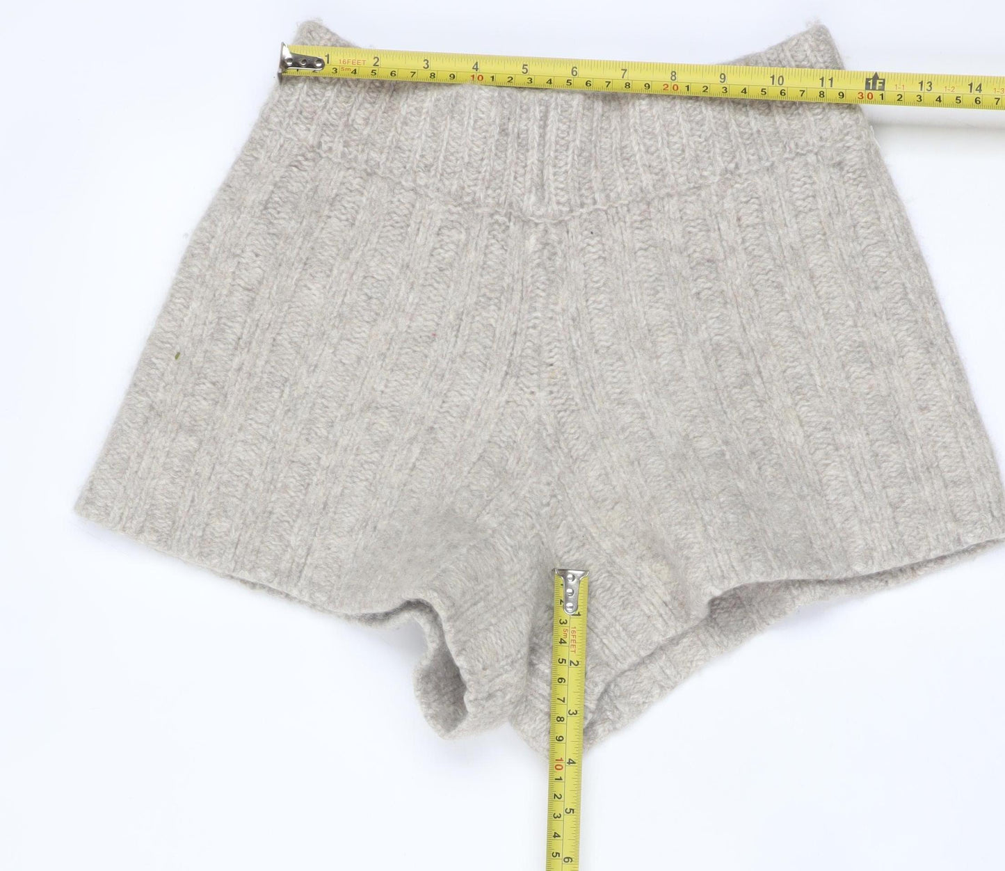 Zara Women Beige Wool Blend Rib Knit High Rise Hot Pants XS