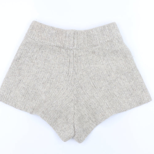Zara Women Beige Wool Blend Rib Knit High Rise Hot Pants XS