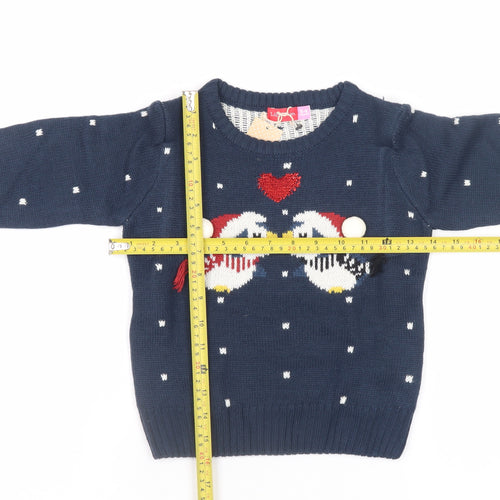 Lily & Dan Girls Navy 5-6 Years Christmas Penguin Jumper