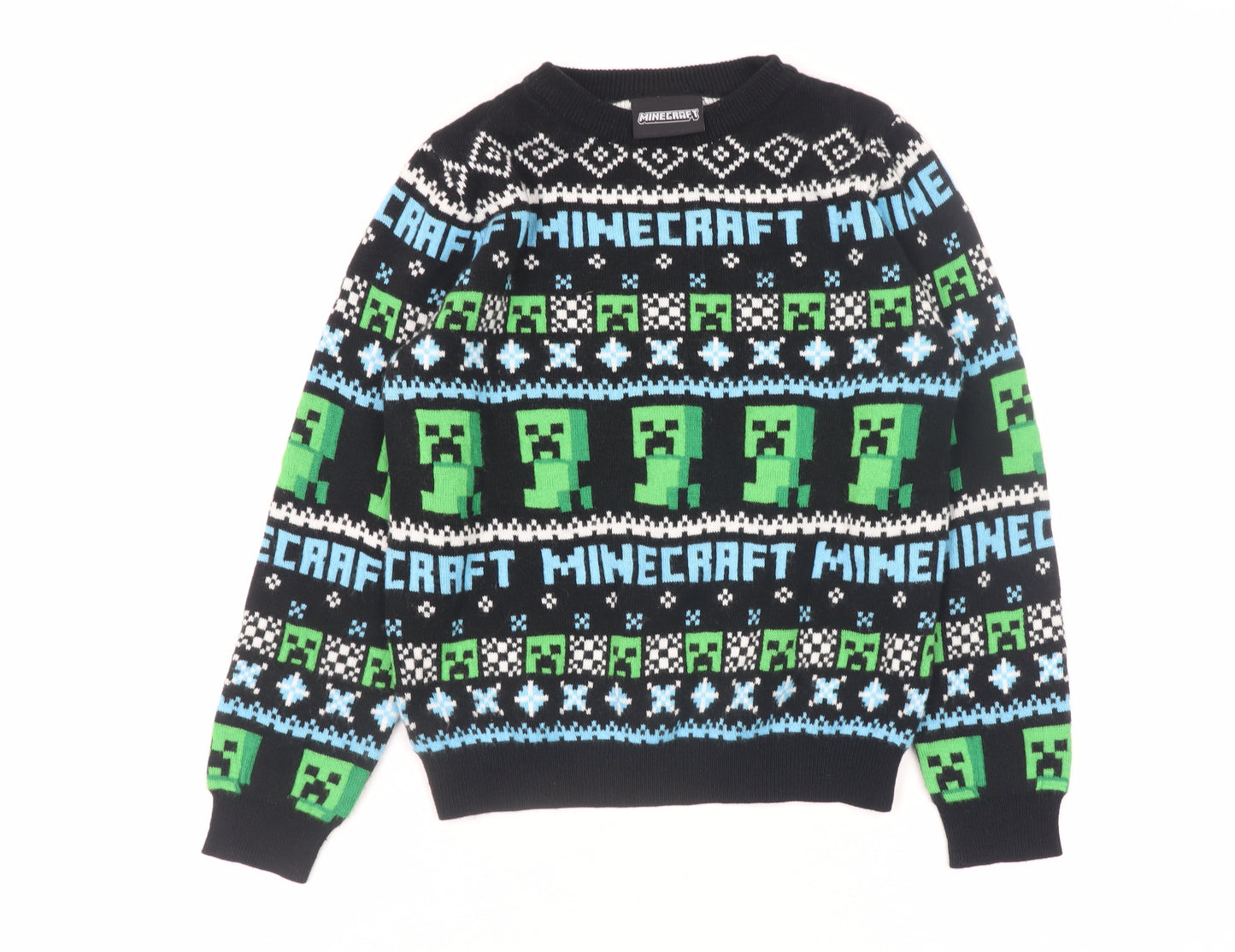 Nutmeg Boys Black Minecraft Creeper Jumper 8-9 Years Acrylic Knit