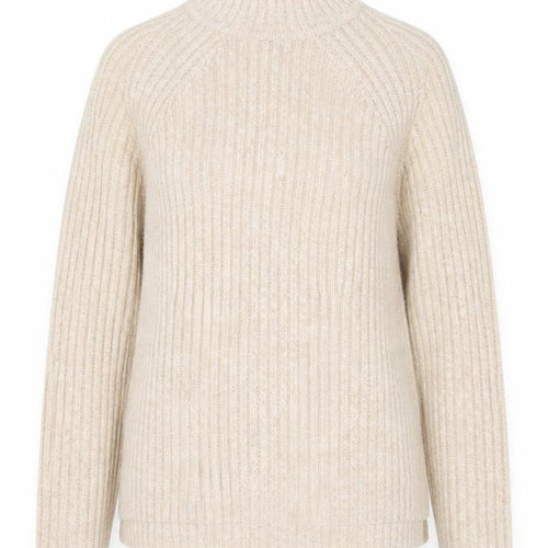Marks and Spencer Women Beige Wool Blend Ribbed Mock Neck Jumper S
