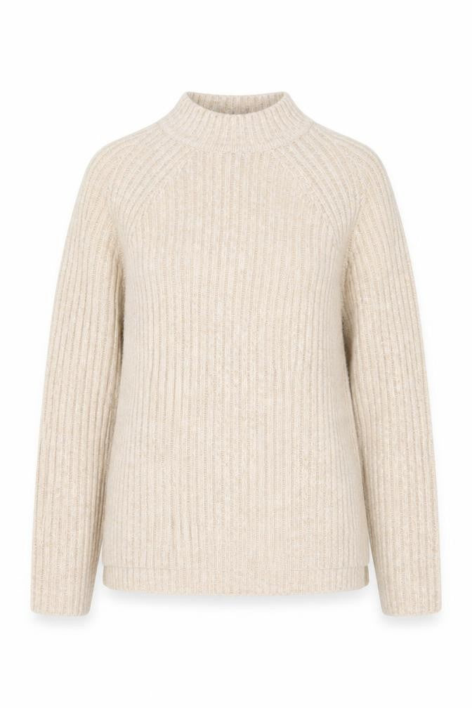 Marks and Spencer Women Beige Wool Blend Ribbed Mock Neck Jumper S