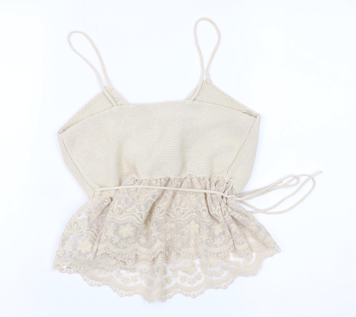 ZARA Women Beige Knit Wrap Lace Hem Camisole Top L
