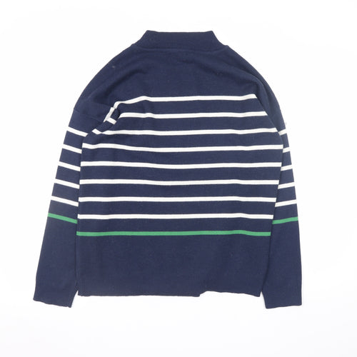 Damart Women Blue Striped Mock Neck Button Pullover Jumper Size 14/16