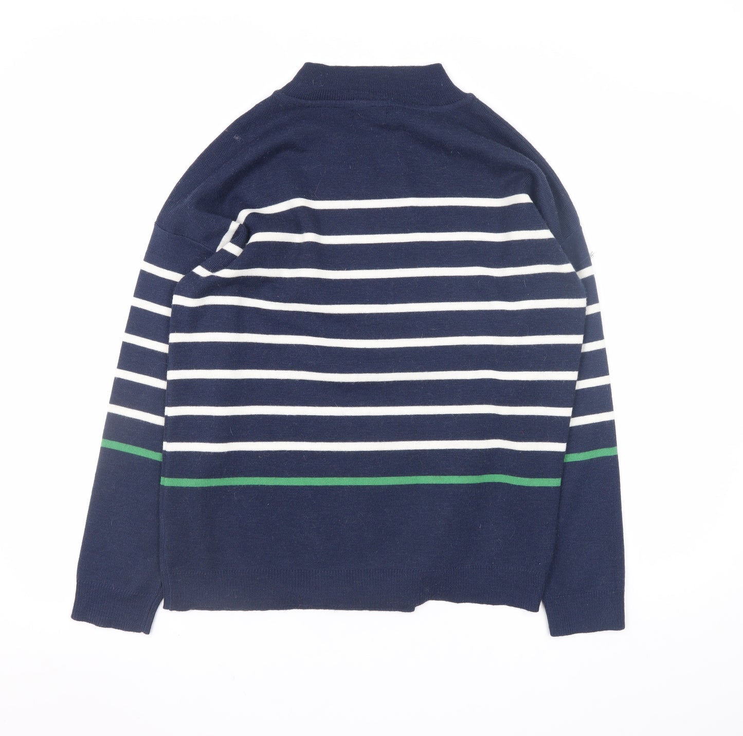 Damart Women Blue Striped Mock Neck Button Pullover Jumper Size 14/16