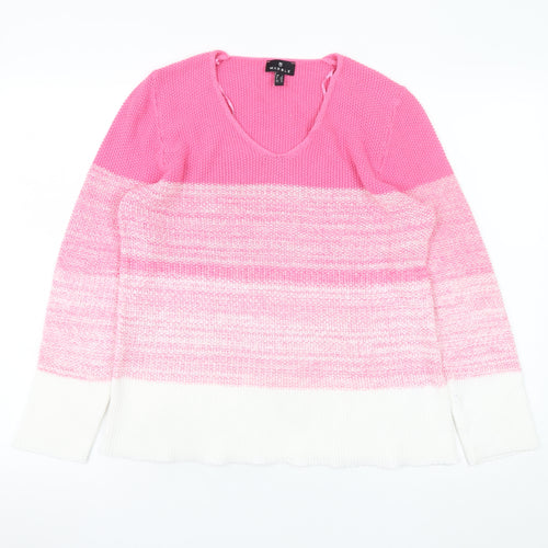 Marble Women’s Multicoloured Pink V-Neck Knit Jumper Size 2