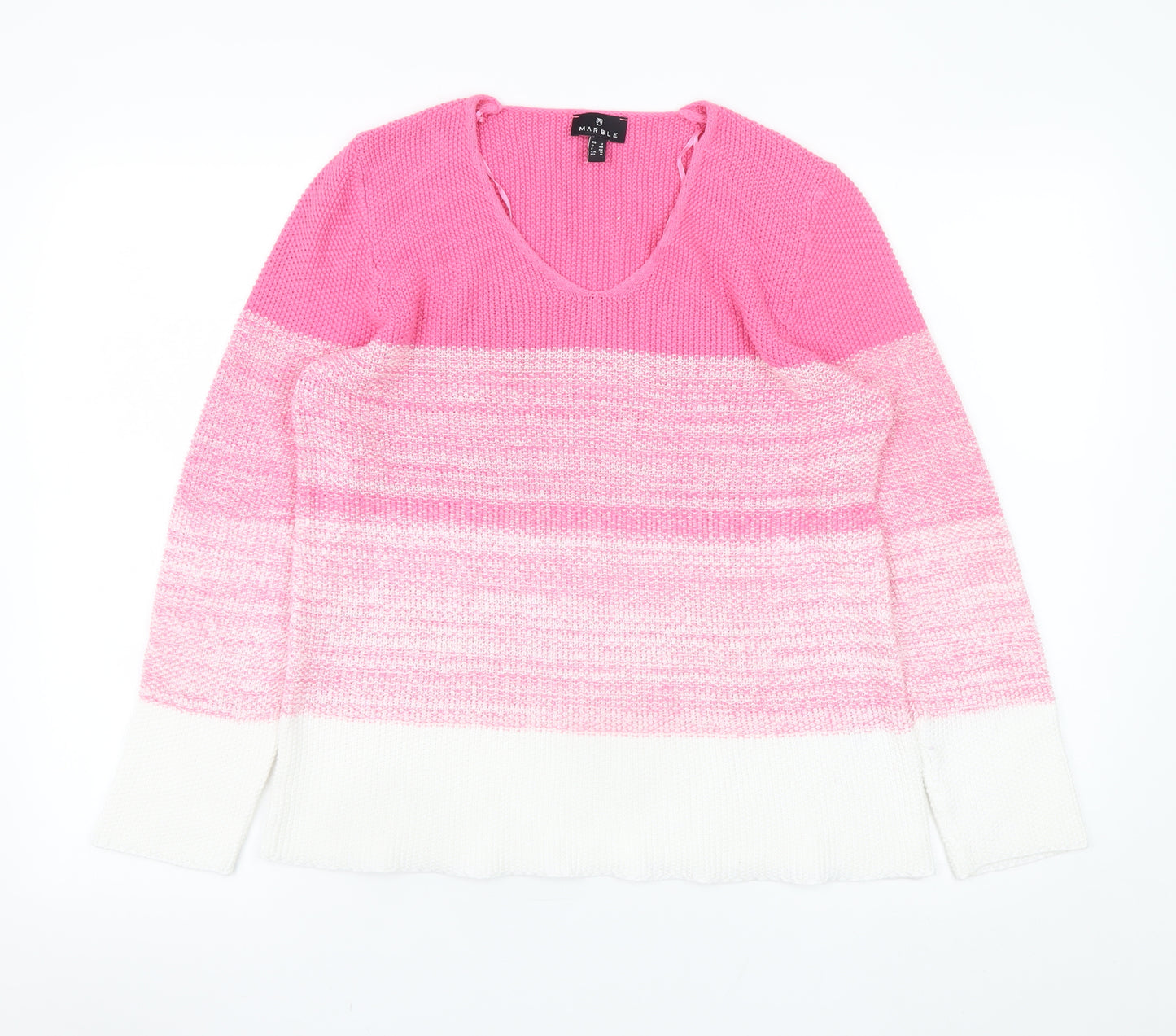 Marble Women’s Multicoloured Pink V-Neck Knit Jumper Size 2