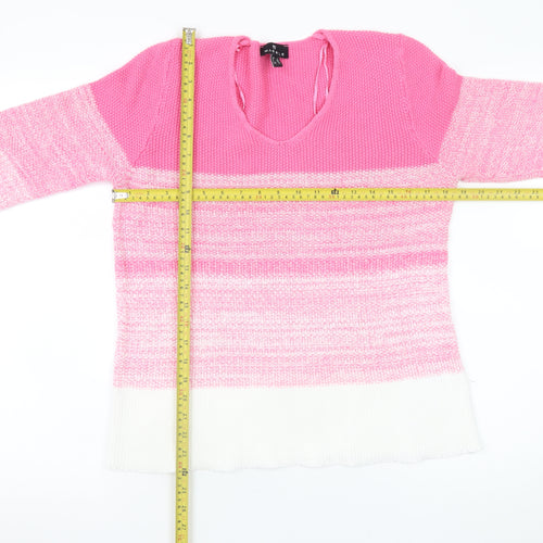 Marble Women’s Multicoloured Pink V-Neck Knit Jumper Size 2