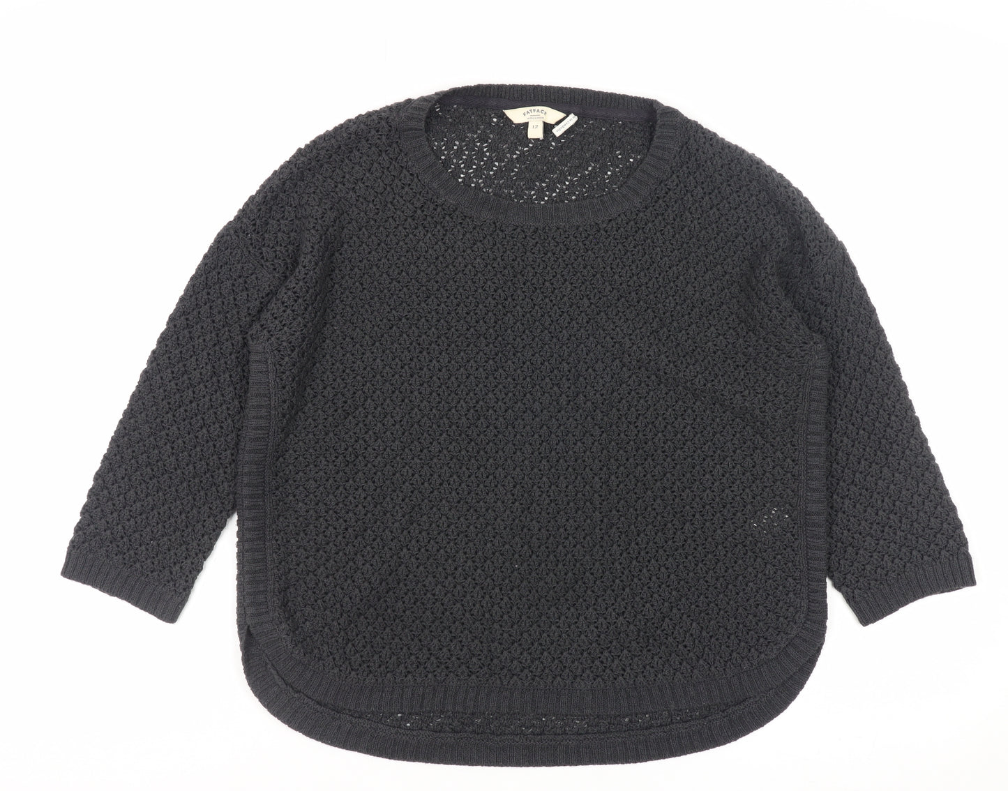 FatFace Women Black Size 12 Knit Jumper with 3/4 Sleeve
