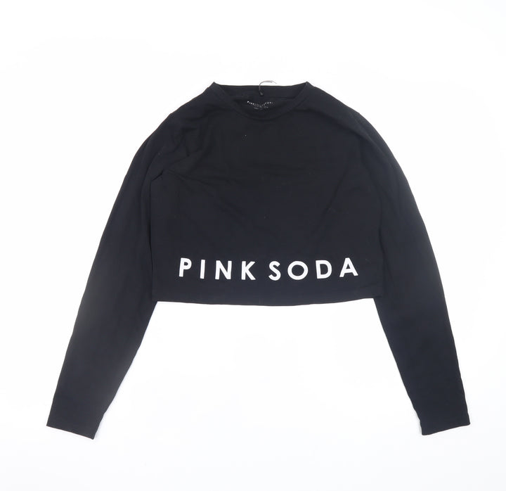 Pink Soda Sport Womens Black Cropped Long Sleeve T-Shirt Size 12