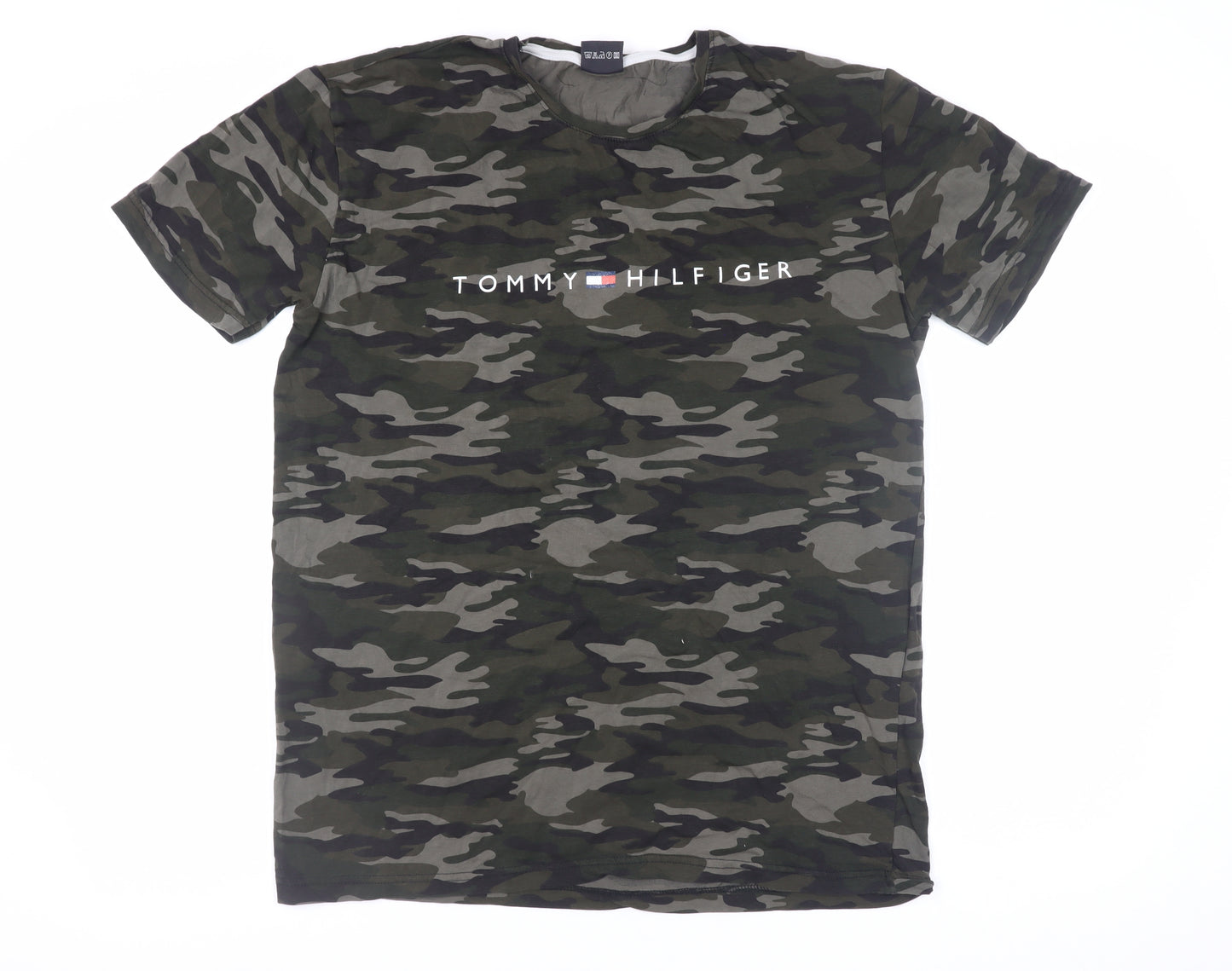 Tommy Hilfiger Men's Green Camouflage Logo Cotton T-Shirt Size L