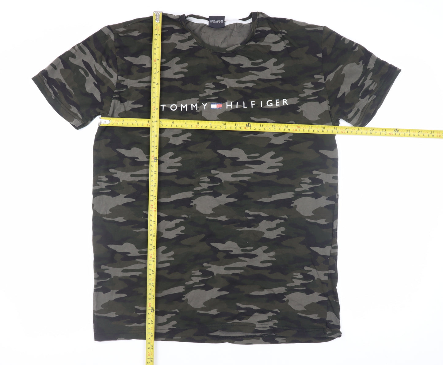 Tommy Hilfiger Men's Green Camouflage Logo Cotton T-Shirt Size L