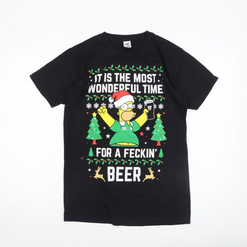 Fruit of the Loom Men's Black Christmas Homer Simpson Beer T-Shirt Size S