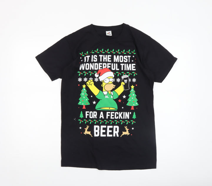 Fruit of the Loom Men's Black Christmas Homer Simpson Beer T-Shirt Size S