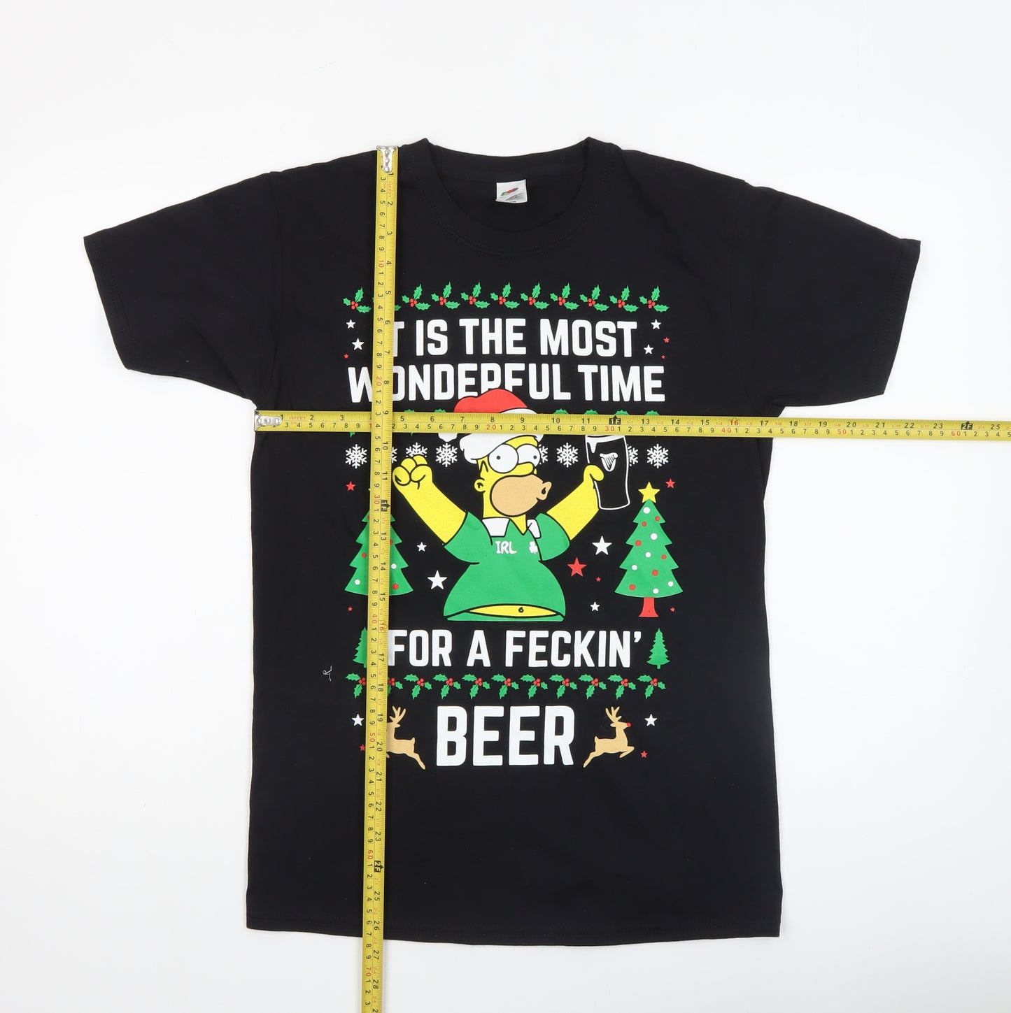 Fruit of the Loom Men's Black Christmas Homer Simpson Beer T-Shirt Size S