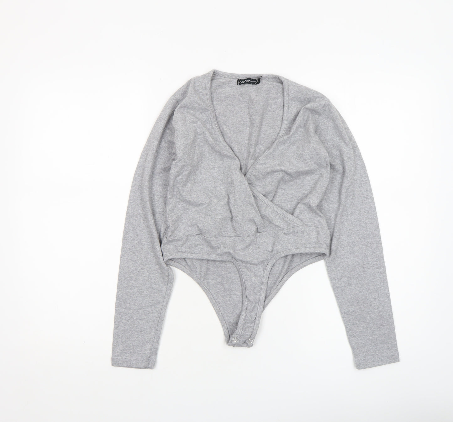 Boohoo Women’s Grey Long Sleeve Bodysuit UK 10 Cotton Blend