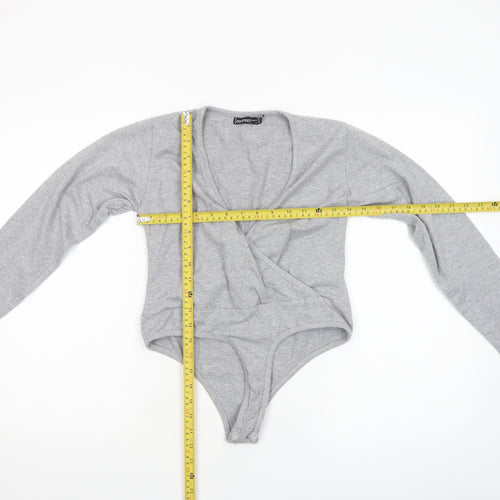 Boohoo Women’s Grey Long Sleeve Bodysuit UK 10 Cotton Blend