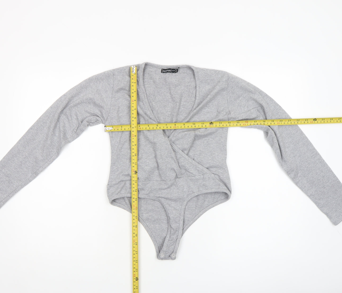 Boohoo Women’s Grey Long Sleeve Bodysuit UK 10 Cotton Blend