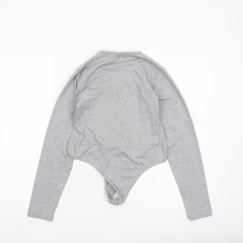 Boohoo Women’s Grey Long Sleeve Bodysuit UK 10 Cotton Blend