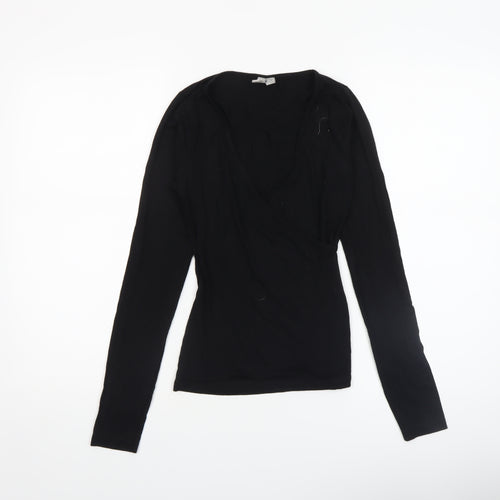 ASOS Women Black Wrap Long Sleeve Jersey Blouse Size 4
