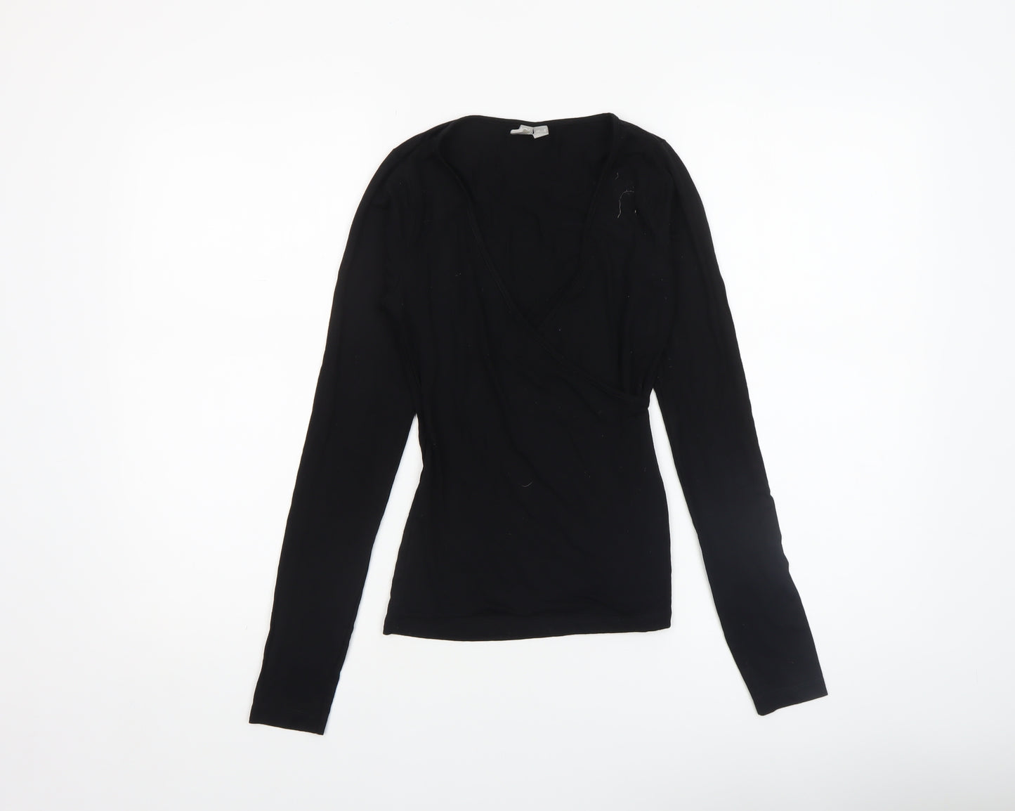 ASOS Women Black Wrap Long Sleeve Jersey Blouse Size 4