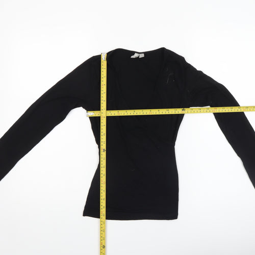 ASOS Women Black Wrap Long Sleeve Jersey Blouse Size 4