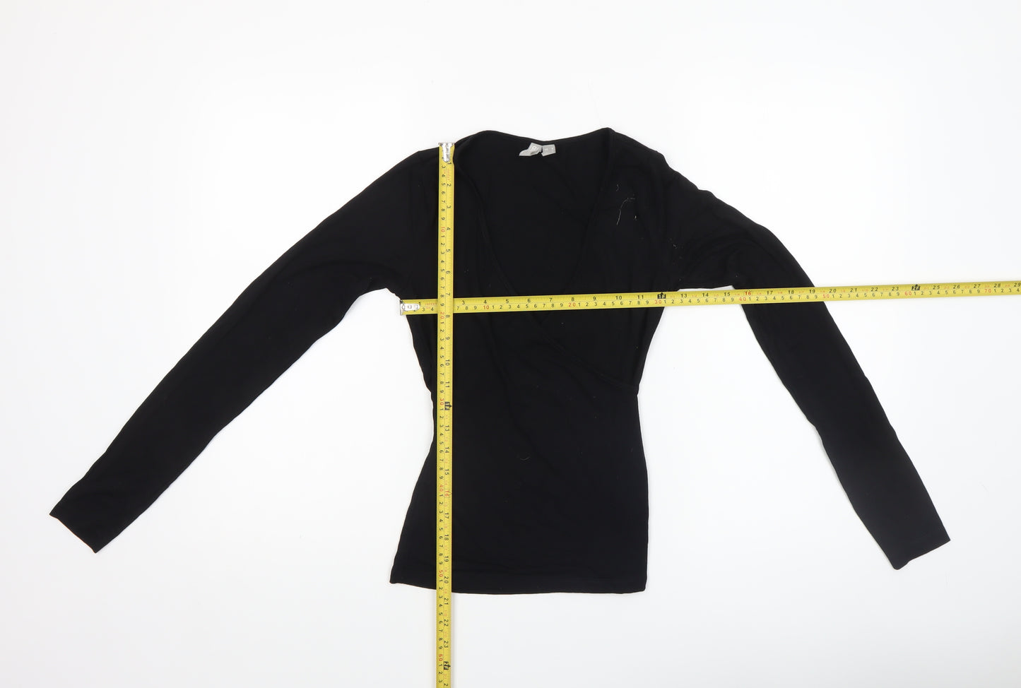 ASOS Women Black Wrap Long Sleeve Jersey Blouse Size 4
