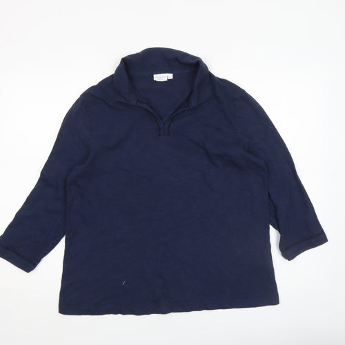 Celtic & Co. Women Blue Cotton 3/4 Sleeve Tunic V-Neck Blouse UK 12