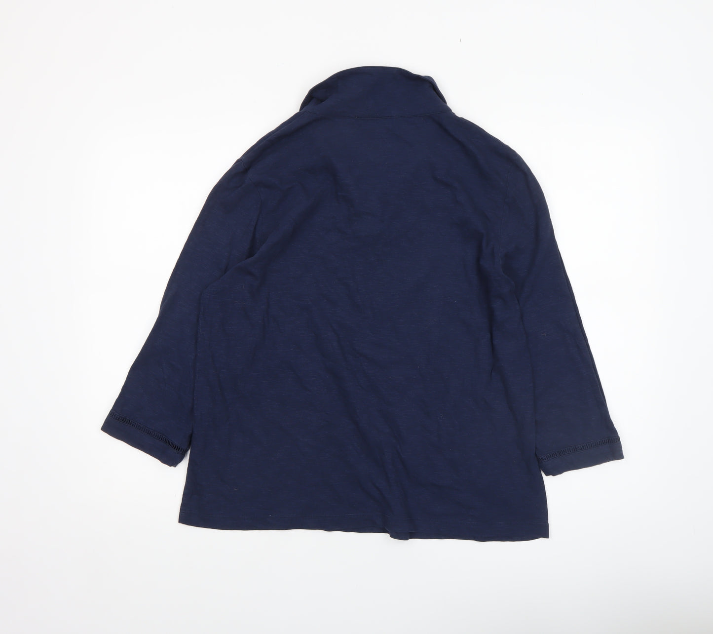 Celtic & Co. Women Blue Cotton 3/4 Sleeve Tunic V-Neck Blouse UK 12