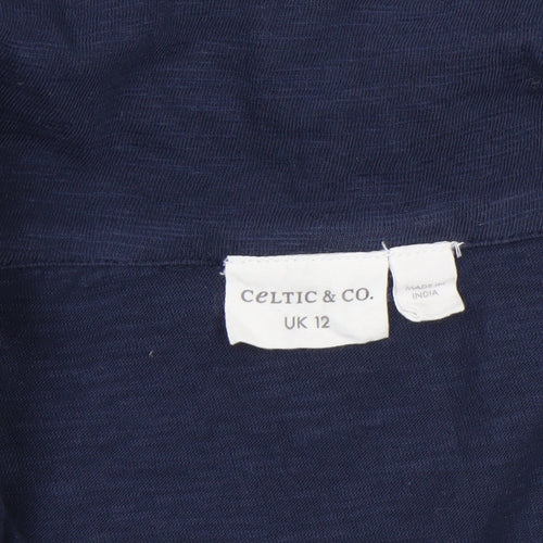 Celtic & Co. Women Blue Cotton 3/4 Sleeve Tunic V-Neck Blouse UK 12