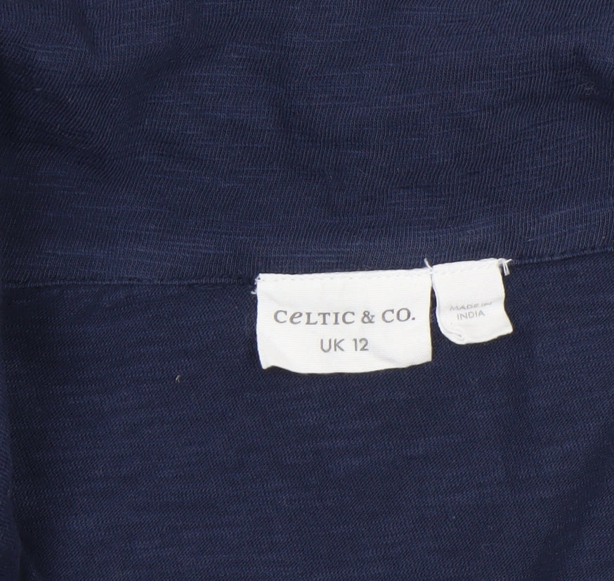 Celtic & Co. Women Blue Cotton 3/4 Sleeve Tunic V-Neck Blouse UK 12