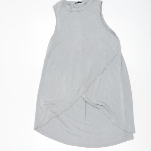 River Island Women’s Grey High Neck Wrap Jersey Tank Top Size 10