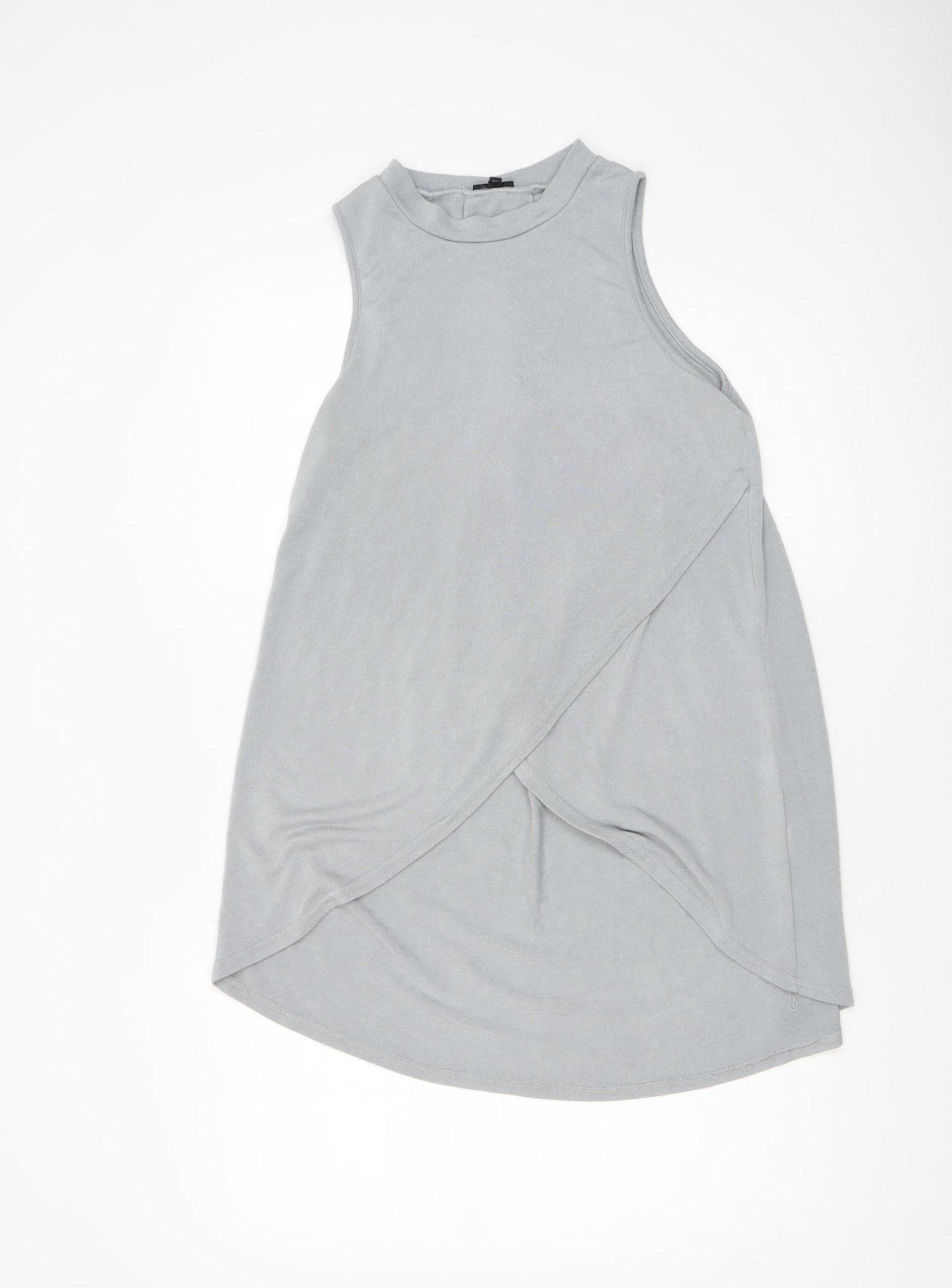 River Island Women’s Grey High Neck Wrap Jersey Tank Top Size 10