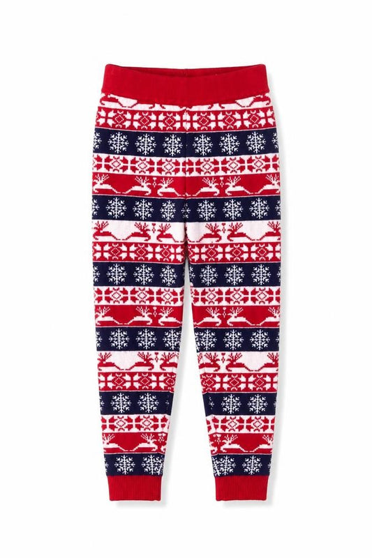 Front view of Jeff & Co girls’ multicoloured fair isle christmas lounge pants, size 10-12