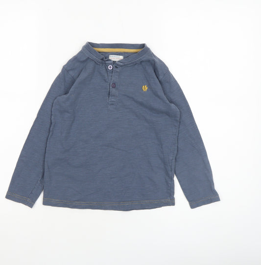 FatFace Boys Blue Long Sleeve Henley T-Shirt 5-6 Years Cotton Basic