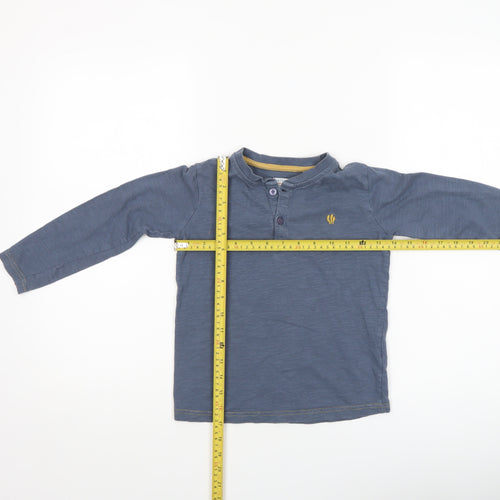 FatFace Boys Blue Long Sleeve Henley T-Shirt 5-6 Years Cotton Basic