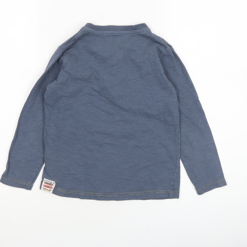 FatFace Boys Blue Long Sleeve Henley T-Shirt 5-6 Years Cotton Basic