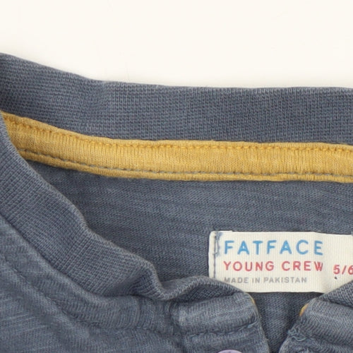 FatFace Boys Blue Long Sleeve Henley T-Shirt 5-6 Years Cotton Basic