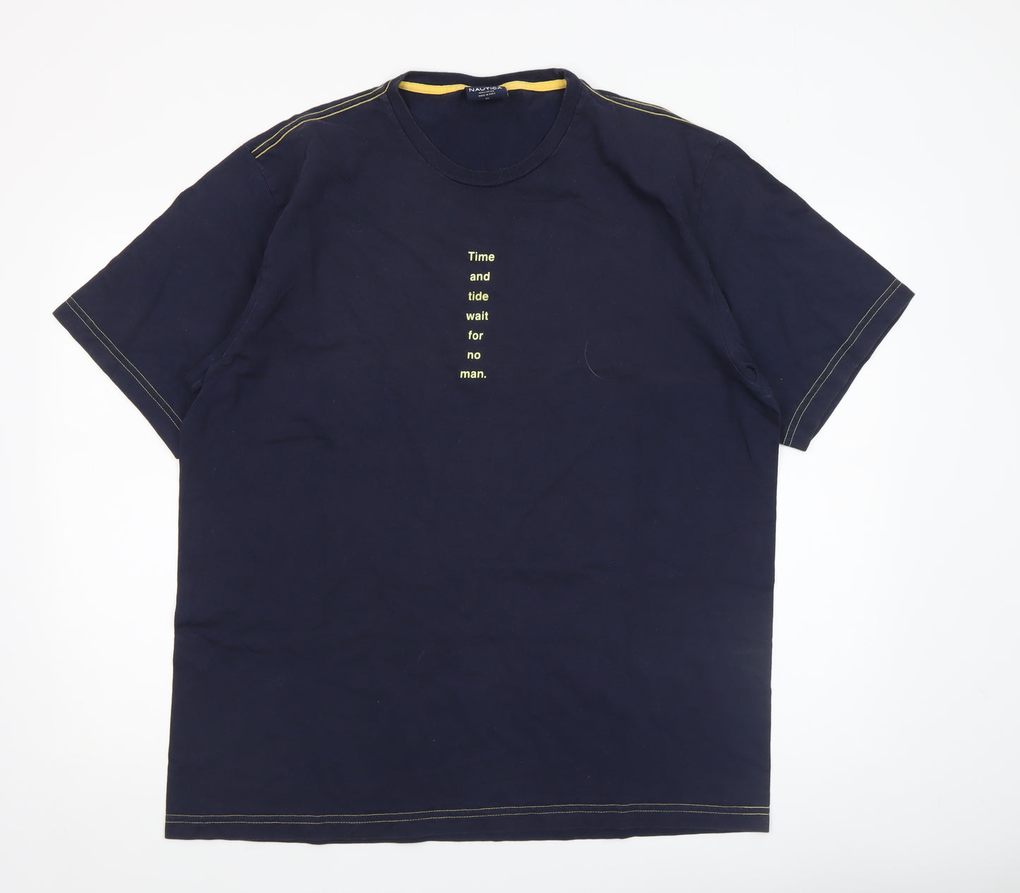 Nautica Men Blue XL Cotton Crew Neck Quote T-Shirt