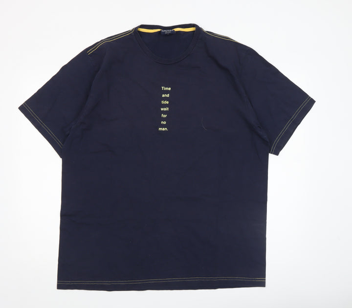 Nautica Men Blue XL Cotton Crew Neck Quote T-Shirt