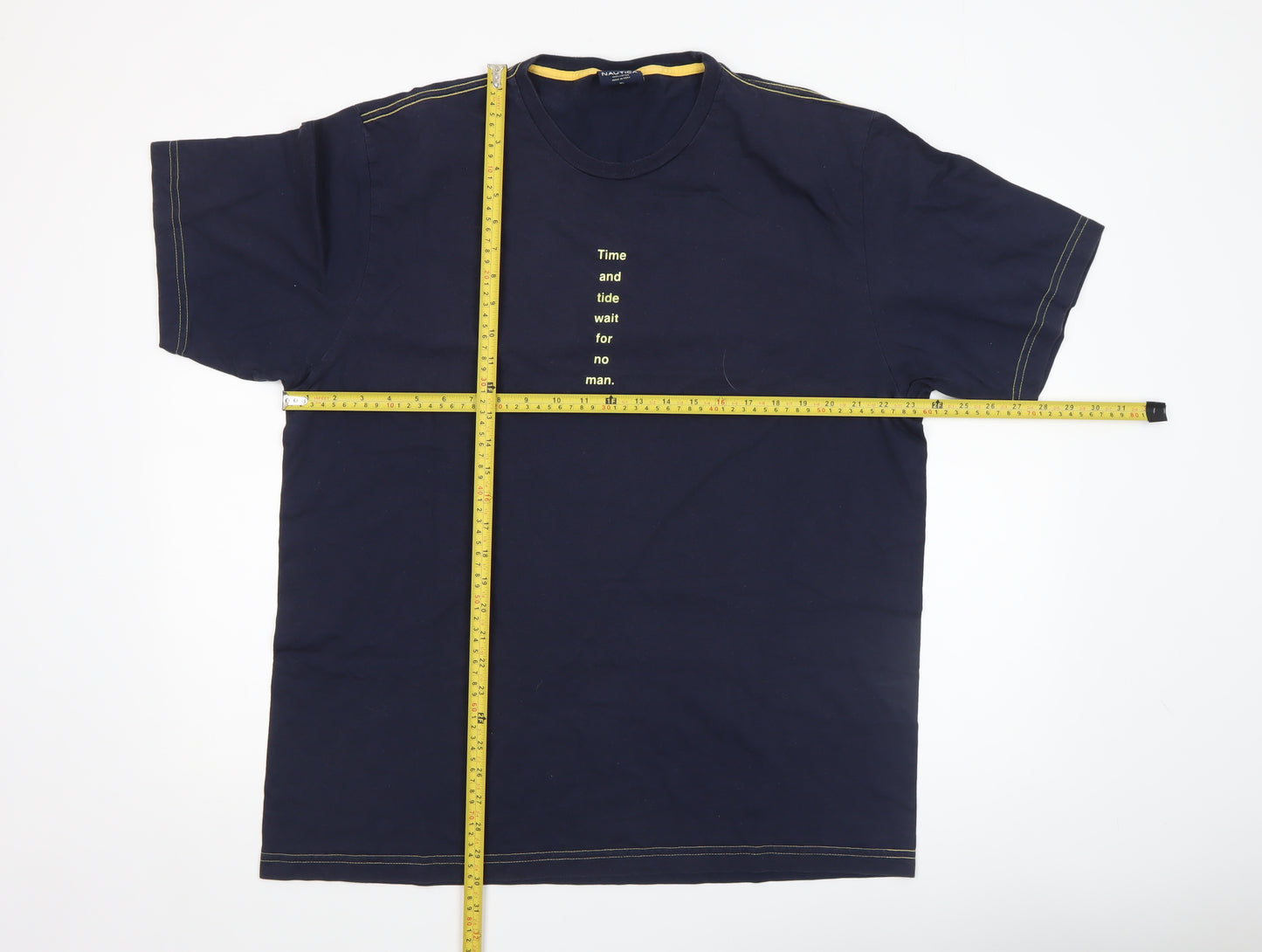 Nautica Men Blue XL Cotton Crew Neck Quote T-Shirt