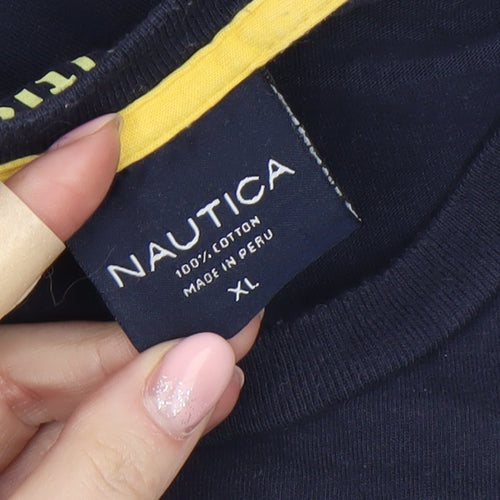 Nautica Men Blue XL Cotton Crew Neck Quote T-Shirt