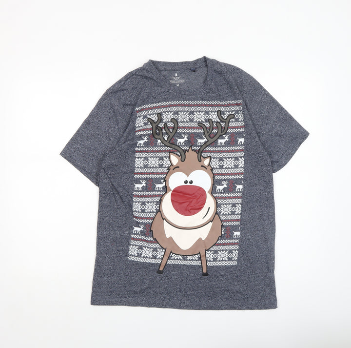 Next Men's Grey Christmas Reindeer Graphic T-Shirt Size M