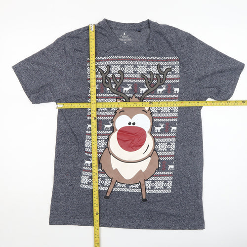 Next Men's Grey Christmas Reindeer Graphic T-Shirt Size M