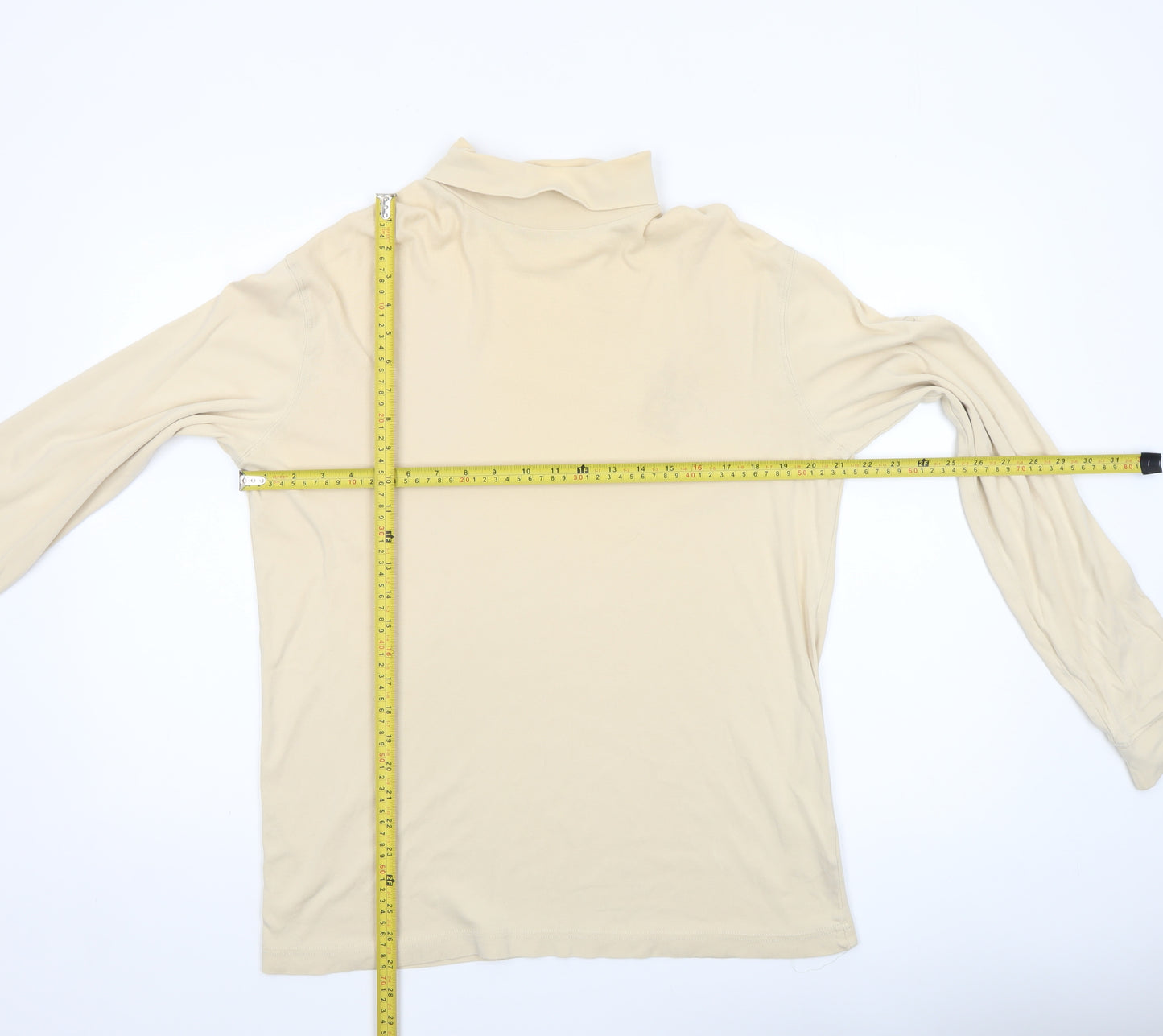 Cotton Traders Men's Beige XL Roll Neck Long Sleeve Cotton Top