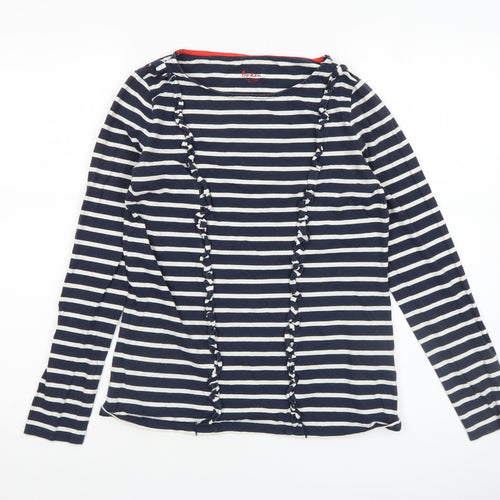 Boden Women’s Blue White Striped Cotton Long Sleeve Ruffle Top Size 8