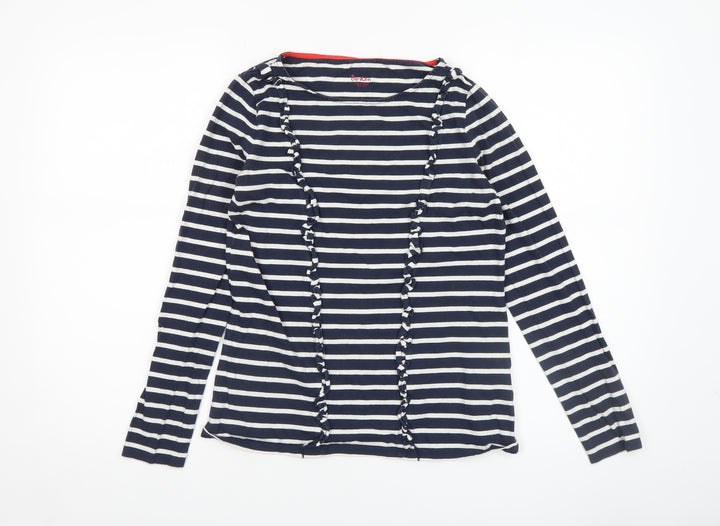 Boden Women’s Blue White Striped Cotton Long Sleeve Ruffle Top Size 8