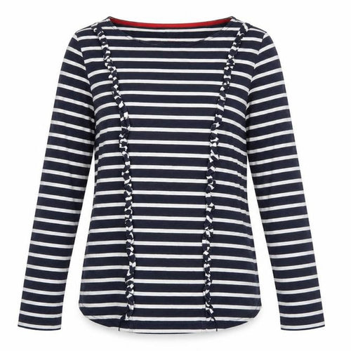 Boden Women’s Blue White Striped Cotton Long Sleeve Ruffle Top Size 8