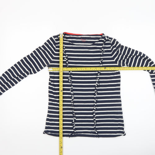 Boden Women’s Blue White Striped Cotton Long Sleeve Ruffle Top Size 8